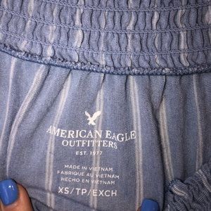 Blue and white striped off the shoulder blouse